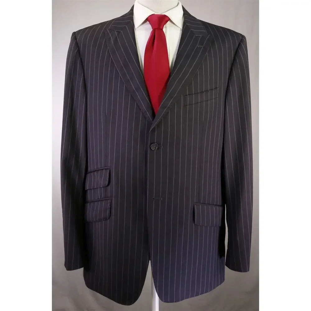 Banana Republic Gray Bold Pinstripe Peak Lapel 2-Btn Wool Suit 44R
